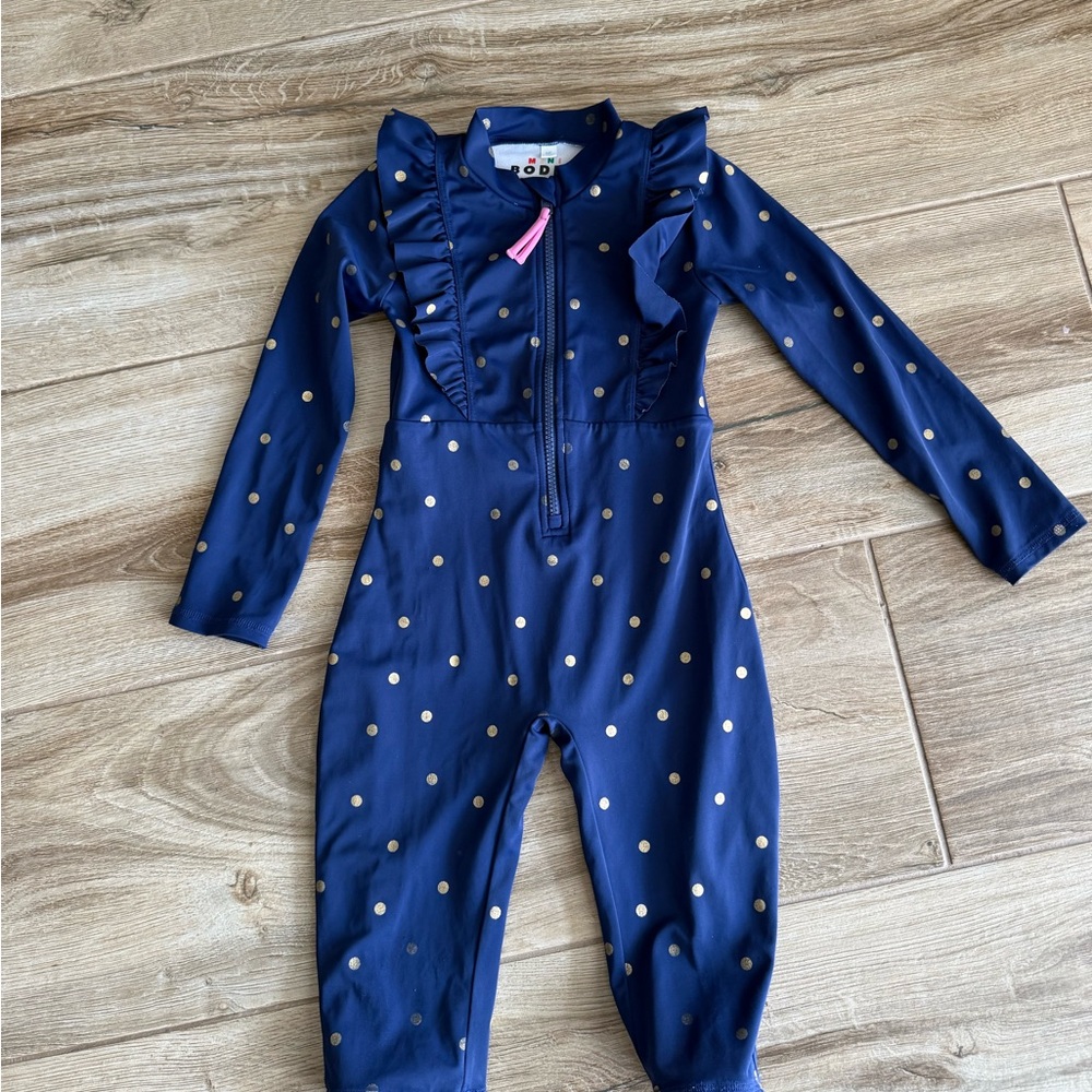 Mini Boden Navy and Gold Kids Swim Rashguard